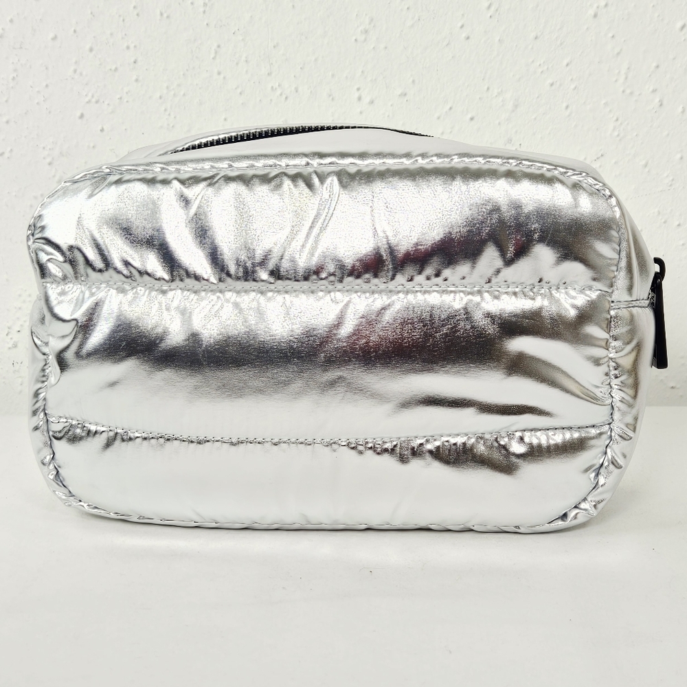 Moncler Parfums Quilted Metallic Silver Cosmetic Travel Pouch - Picture 4 of 12